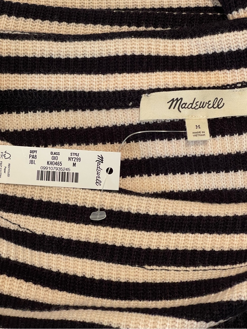 CLOSET CLOSEOUT SALE - MADEWELL Black Cream Striped Knit Boatneck Sweater - NWT - Picture 11 of 11